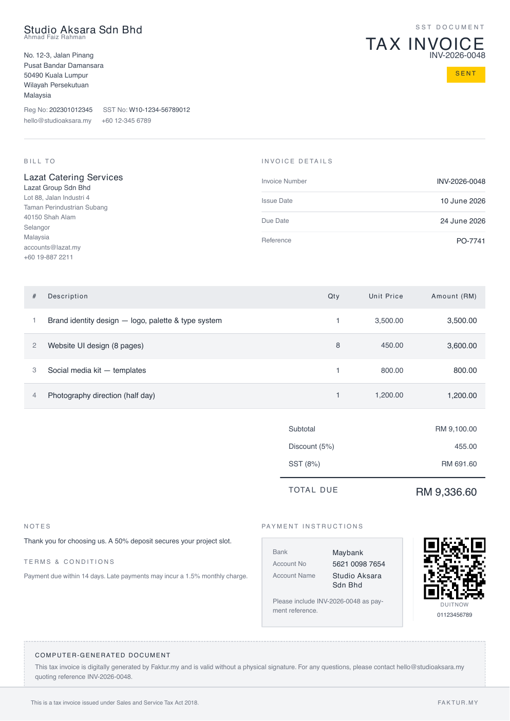 Compact invoice template